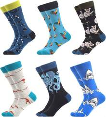 Men's Funny Novelty Crazy Pattern Dress Socks For Gifts - Black/Blue/Multicolor Fishing-4m - View 6