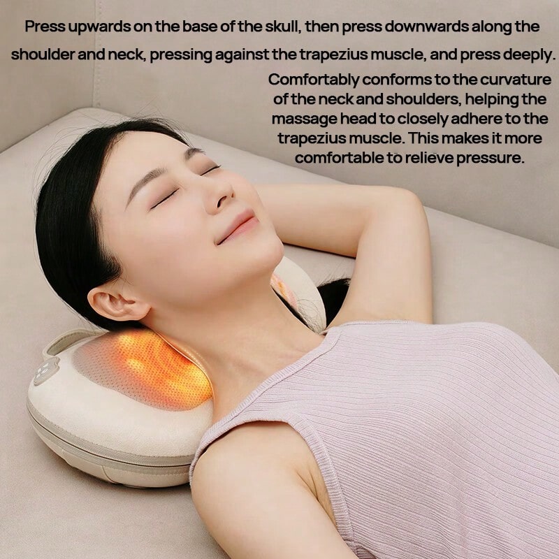 HY-006 Massage Pillow Cervical Massager M-Shaped Curve Ergonomics Relieves Stiffness And Pain Multi-Level Heat Compress Suitable For Shoulders, Neck, Back, Waist And Legs Intelligent Timing - White - View 1