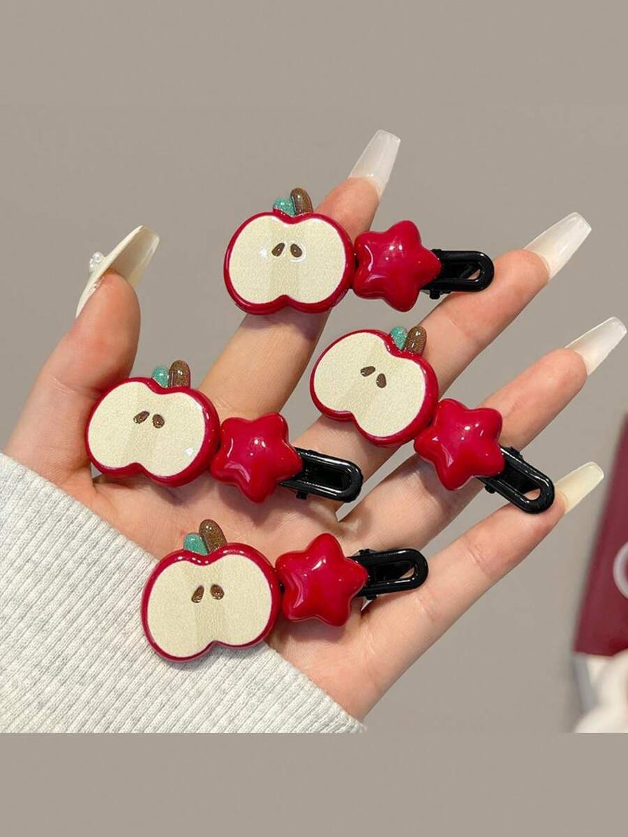 2 chiếc kẹp tóc hình quả táo hoạt hình, kẹp tóc mái bên hông, phù hợp cho các cô gái cá tính, phụ kiện tóc đa năng và dễ thương, đồ dùng học tập, phụ kiện đội đầu, kẹp tóc. - Nhiều màu - Xem 1