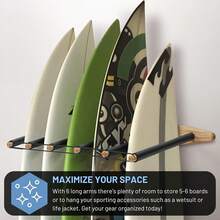 Vertical Surfboard Rack - Surf Racks For Wall,  Wooden Surf Board Holder With Rubber Mat, Wall Mount Storage, Vertical Paddle Board &  Garage Stand (6 Arms / 5-6 Boards) - 粉色 - 查看 6
