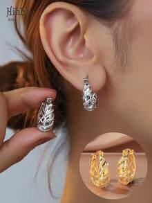 Hihho 1 Pair Fashion Vintage Multilayer Line Zirconia Inlay Hollow Out Stud Earrings, Gold And Silver Color Available, Suitable For Gift, Daily Wear And Party - Earrings - View 15