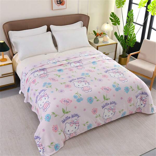 Sanrio 1pc / Sanrio Sleep Comfortably On A Warm And Cozy Cartoon Blanket With Cute Hello Kitty Designs On It. This Soft And Supple Flannel Top Will Keep You Comfortable And Cozy. Suitable For Sofas, Beds, And Office Napping - Modern Knitted Design, Ultra Soft Home, Picnic, And Travel Blankets - All Season Comfortable Personalized Blankets,Room Decor