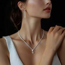 1 Set Minimalist Hollow Cubic Zirconia Jewelry Set, Suitable As Engagement Gift For Women - Silver - View 3