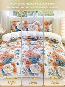 2/3pcs Duvet Cover Set, Floral Quilt Cover, Flower Bedding Set, Daisy And Rose, Skin-Friendly Comforter Cover Set, Soft And Comfortable Bedding Set For Bedroom, Printed Bedding Set, Washed Microfiber Duvet Cover, Breathable, Dustproof Non-Slip, Lightweight And Ailky Smooth,Suitable For All Seasons, For Twin/Queen/King,1pc Duvet Cover And 2/1pc Pillowcase, Perfect Holiday Gift,Fall Decor,Autumn Decor,Room Decor