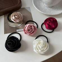 5pcs It's Back-To-School Season! Simple Satin Elegant Rose Hair Tie High Bouncy Hair Tie