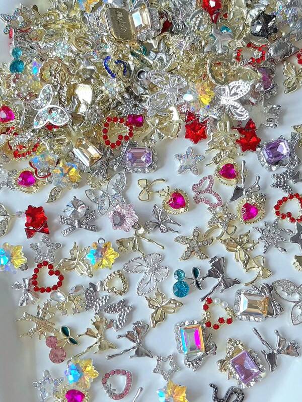 30pcs Mixed Styles & Colors Nail Art Alloy Decorations, Bows Cherry Butterfly Heart Star Luxury Nail Charms Nail Gems Nail Supplies For Nail Art DIY,Manicure