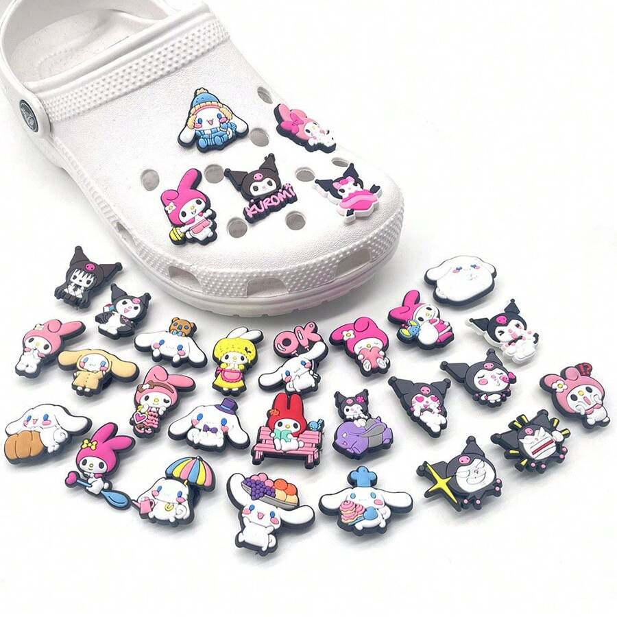 Sanrio 36 Pieces/Kuromi, Hello Kitty, Yugui Dog, Men's And Women's Shoe Accessories, Suitable; Summer, Clogs, Sandals, EVA Beach Hole Bag