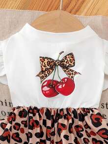 宠物连衣裙，带猫、狗、心形和豹纹荷叶边下摆和樱桃印花 - 白色 - 查看 7