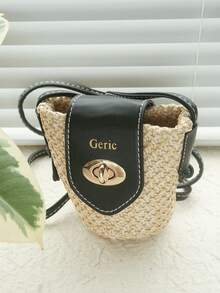 1 件定制首字母迷你草编包个性化金色字母草编夏季女士小钱包定制斜挎耳机包可爱迷你沙滩包适合日常巡航旅行度假必需品手工礼物