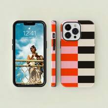Striped Pattern Film Phone Case Suitable For IPhone 17air 16/15/14/13/12 Pro Max 14 15 16 Plus 11 Thickened Double Layer TPU + PC 2-In-1 Shockproof And Anti-Drop Protective Case, Provides Sturdy Protection, Perfect Birthday Gift For Friends - 黑色 - 查看 4