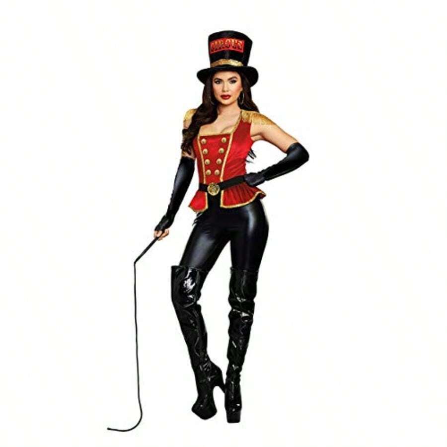 Adult Ringmaster Costume Womens Flirty Lion Tamer Circus Halloween Costume