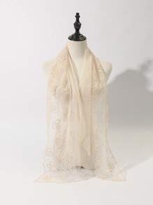 1 Stück Damen einfarbiger Schal mit Rosen-Spitze-Stickerei, Mode Seidentuch für Frühling/Sommer/Herbst, eleganter Schalkragen Sonnenschutz Kopftuch