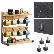 2-Tier Mug Tree  Coffee Mug Holder Stand With Storage Base Mug Display Organizer Mug Holders Cup Storage Organizer For Home Kitchen Bar Counter Display Tea - Original Wood With Partitions - View 3