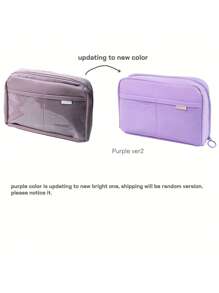 Simple Color Wide-Open Pencil Bag Pen Case 12 Compartments Oxford Fabric Storage Pouch For Stationery School Student , Back To School Gifts