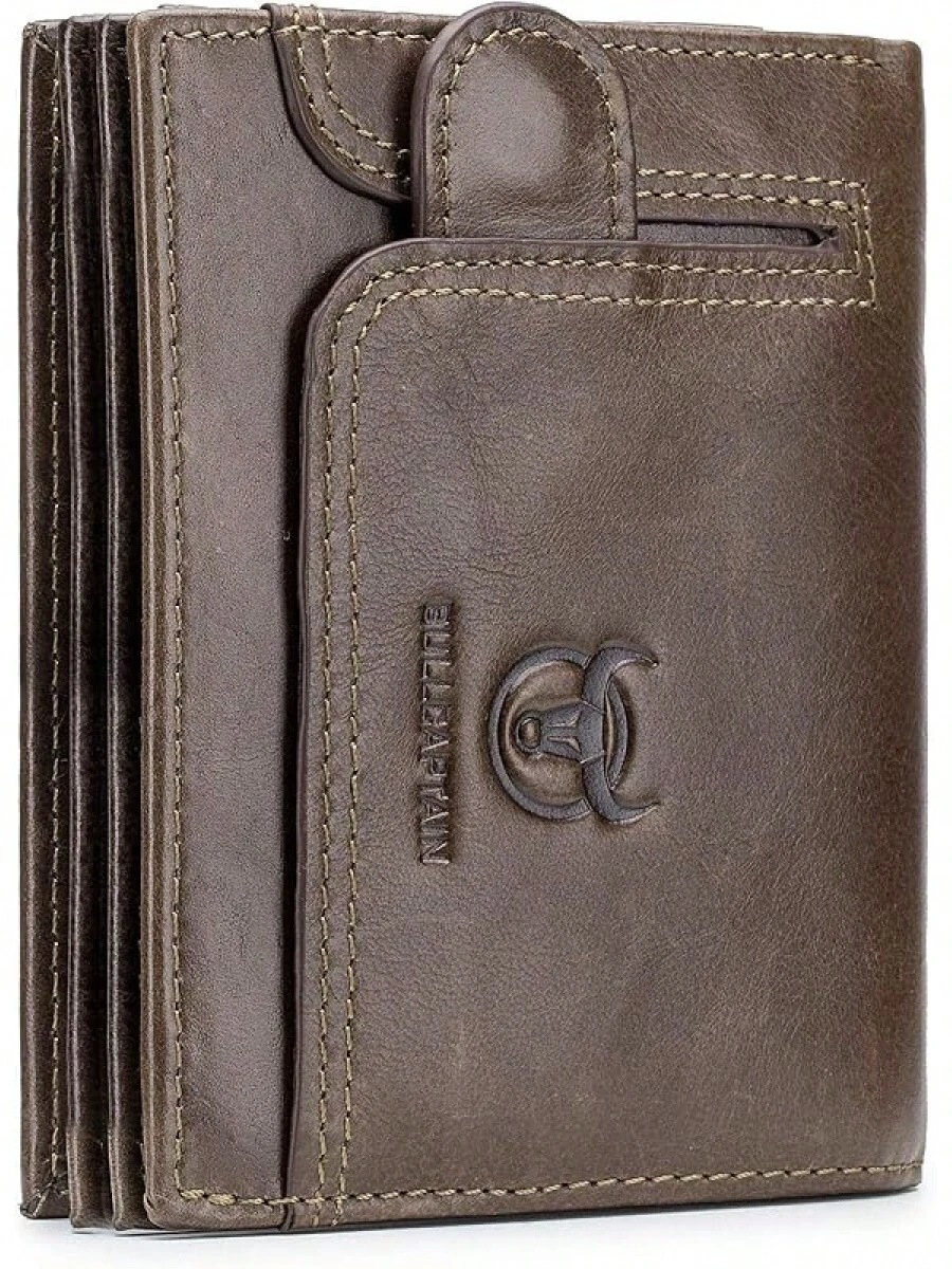 Men RFID Blocking Bifold Wallet Genuine Leather Card Holder Wallets With 15 Card Slots, Brown, 4.56"X3.74"X0.82" - Brown - View 1