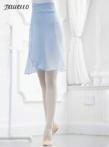 balletto Falda de ballet de gasa, diseño de cintura anudada de una sola pieza de longitud media, unicolor para actuaciones y baile