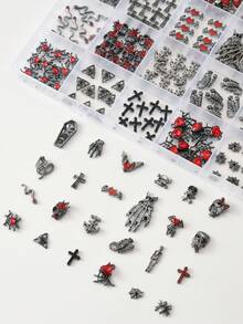 Halloween Nail Charms 3D Spider Skull Hand Alloy Nail Art Supplies Black Charms Nail Jewelry For Women Halloween DIY Nail Art Decoration Accessories - 彩色 - 查看 4