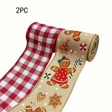 1卷/2卷带蝴蝶结的圣诞花环丝带，红色和麻布材质，带铁丝，适合DIY手工制作，2.5英寸宽，带铁丝的圣诞礼物丝带，圣诞家居装饰礼品包装，圣诞装饰房间装饰，冬季圣诞装饰家居圣诞礼物圣诞装饰