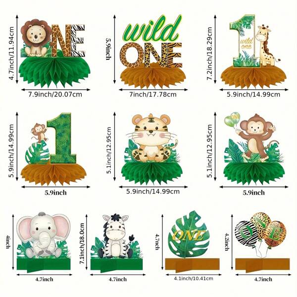 10pcs Jungle Theme 1st Birthday Party Table Honeycomb Centerpieces For Boys Birthday Decorations