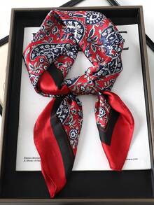 1 件女士优雅佩斯利图案缎面围巾，70*70 厘米，波西米亚风格，适合日常穿着