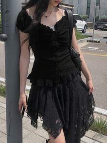 纯色短款背心，性感女士修身塑身衣，夏季新品 - 黑色 - 查看 1