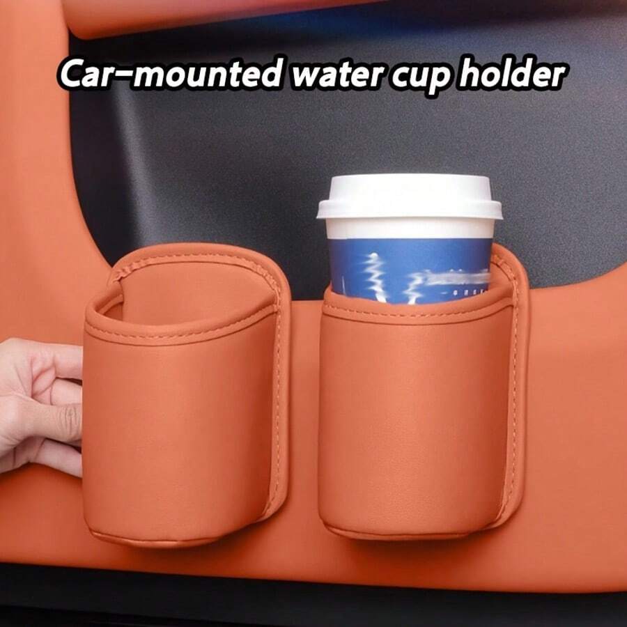 Easypie Selection Car Multifunctional Storage Box, Car Cup Holder, Imitation Leather Water Cup Clip, Interior Accessories Storage Box, Car Built-In Storage Box Keeps Clean
