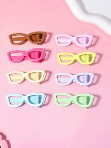 8pcs/Set Candy Color Fake Glasses Frame Hair Clips, Duck Mouth Clips, Side Bangs & Back Of Head Hair Clips, Gift For Little Girls Back To School