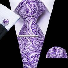 Cravate florale violette royale pour hommes, ensemble de cravate de luxe en soie jacquard avec mouchoir pour mariage et soirée