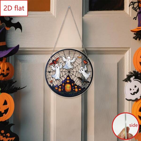 1 pieza Atrapasol de fantasma 2D - Decoración colgante de acrílico colorido para ventanas, decoración de castillo fantasma, decoración de casa embrujada linda, atrapasol de ventana gótico, decoración de calabaza de otoño para invernadero, decoración de ventana de Halloween (quitar la película protectora antes de usar)
