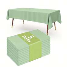 5 طاولات بلاستيكية مستطيلة ذات ألوان خضراء سج للحفلات، أغطية طاولة بلاستيكية بمادة بي إي في إيه قابلة للتخلص منها بمقاس 54 في 72 بوصة لحفلات عيد الميلاد المدرسة المطبخ والمائدة