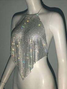 Women's Metallic Chain Rhinestone Necklace Strap, Shiny And Suitable For Music Festivals, Carnivals, Parties For Rave