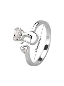 1pc Cute Cat Kitten Open Ring Plated Jewelry For Women Girls Teen