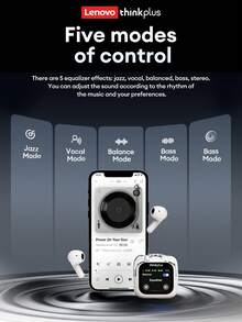 Lenovo 联想 LP70PRO 智能蓝牙耳机，入耳式，立体空间音效，高品质音频，长电池寿命，ENC 降噪，高清通话，游戏模式，低延迟，无线耳塞，兼容智能手机和电脑 - 彩色 - 查看 4