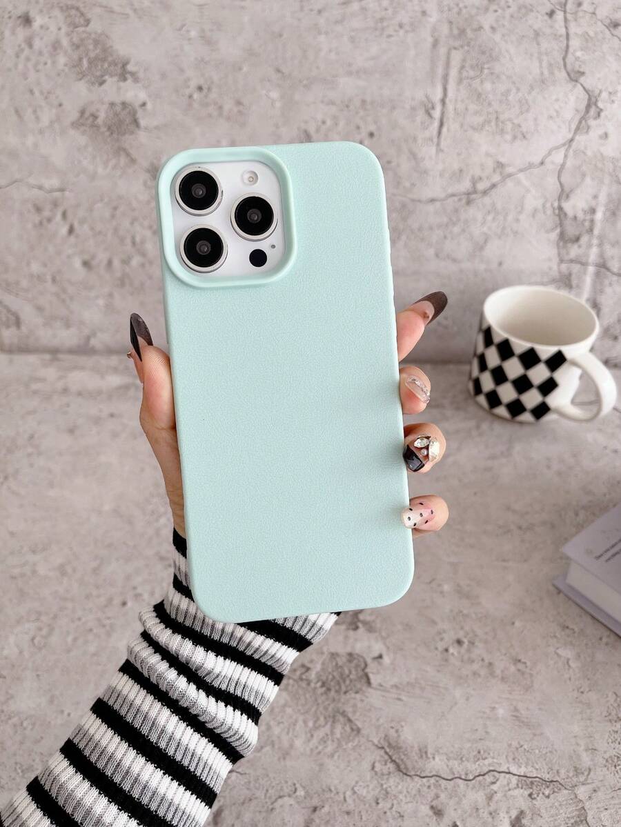 1pc Cyan Leather Mobile Phone Case, Imitation Leather Mobile Phone Case, Comfortable And Non-Slip Mobile Phone Case, Suitable For All Models Of Apple Mobile Phone Cases, Can Be Used For Apple 11/12/13/14/15/16/Pro/Plus/Pro Max/16e Mobile Phone Cases - 淡青色 - 查看 1