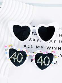 Perle Herz-förmige Geburtstagsgläser für Damen - 18., 21., 30., 40., 50. Geburtstag, Hochzeitsgeschenk Accessoire, Party Dekoration, Foto Accessoire, Mode Brille