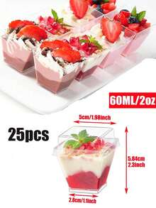25个迷你甜点杯，透明塑料杯，可用作芭菲杯、开胃菜杯或小碗，不含勺子，可重复使用，适合派对、冰淇淋、品尝、聚会、自助餐、婚礼、野餐、节日和其他场合。 - 彩色 - 查看 9