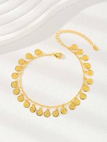 1pc 18K Gold Plated Minimalist Tassel Or Bell Pendant Anklet, Suitable For Women And Girls Everyday Wear - Coin Pendant - View 5