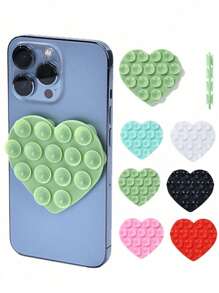 1 pieza Ventosa multifuncional de silicona en forma de corazón sin necesidad de taladrar, compatible con iPhone y teléfonos Android, regalo de cumpleaños, familiar y amigos, soporte y accesorios para teléfono