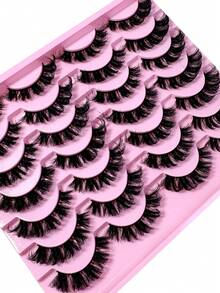 New 14pairs Natural DD Curl Russian Strip Lashes Cat Eye False Eyelashes 8D Fluffy Mink Lashes 3D False Eyelashes Fluffy Volume Eyelashes Halloween Cosplay Manga Fake Eyelash Extension Make Up - 黑色 - 查看 4