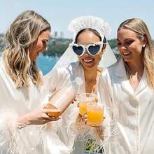 4pcs Bride To Be Party Accessories Pearl Bride Headband With Veil Sash Heart Glasses For Bachelorette Party Decorations Bridal Shower Hen Party Accessories