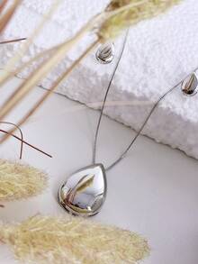 "Round Pendant Necklace And Gold Earrings Set – Minimalist Elegance For All Occasions" - 水滴 - 查看 5