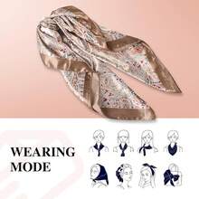 35 Inches Silk Head Scarf-Satin Hair Scarves Silk Bandana Scarf Headscarf For Women's Fashion Scarveshalloween - 大花腰果 - 棕色 - 查看 2