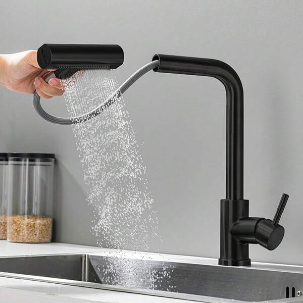 4 Mode Kitchen Faucets, Kitchen Sink Faucet With Pull-Down Sprayer, Stainless Steel Single Handle Pull Out Sink Faucet 1 Or 3 Holes, Fauce For Laundry, Bar, Rv, Camper