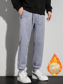 1pc Men's Thick Solid Color Loose Sweatpants With Pockets And Drawstring, Suitable For Fitness, Sports And Outdoor Activities, Autumn/Winter - Light Grey - View 5