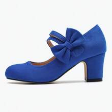Autumn/Winter Wedding & Casual Fashion High Heel Mary Jane T-Strap Shoes, Chunky Heel Shoes, Velvet Formal Work Pumps, Blue Office Lady Outdoor Shoes (Note: Shoes Run Large, Those With Slim Feet May Consider Ordering 0.5 Size Smaller Or Check The Size Parameters Before Purchase) - 水藍色 - 查看 6