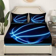 Sports Bed Sheets Neon Basketball Queen Size Sheet Sets 4pcs Teens Sports Theme Sheets Glowing Basketball Flat Sheet,Ball Gaming Fitted Sheet Soft,Black Blue - Multicolor - View 3