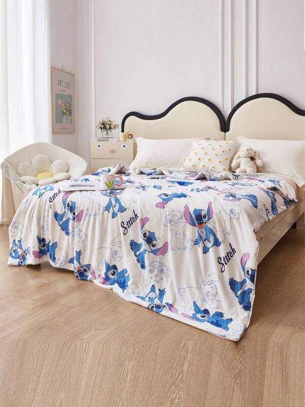Disney 1 pieza Edredón acolchado reversible con estampado de dibujos animados de Stitch, suave y cómodo, relleno de fibra transpirable, adecuado para el dormitorio de niños y habitación de invitados, para todas las estaciones