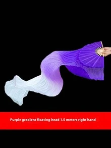1pc Belly Dance Folding Fan, Extended Flowing Double-Sided Silk Fan, Ombre Gradient Long Chiffon Fan, Performance Fan, Chinese Style Practice Fan - Multicolor - View 14
