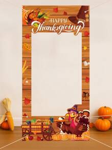 1pc Thanksgiving Day Theme Party Photo Background Cloth, Thanksgiving Turkey Pumpkin Pattern Wood Grain Background Decoration Fabric, Happy Thanksgiving Day Photo Props, Thanksgiving Day Theme Party Hanging Banner, Thanksgiving Party Backdrop Cloth Decoration, Fall Party Hanging Decoration, Hanging Decor, Thanksgiving Gifts - Thanksgiving Turkey - View 1
