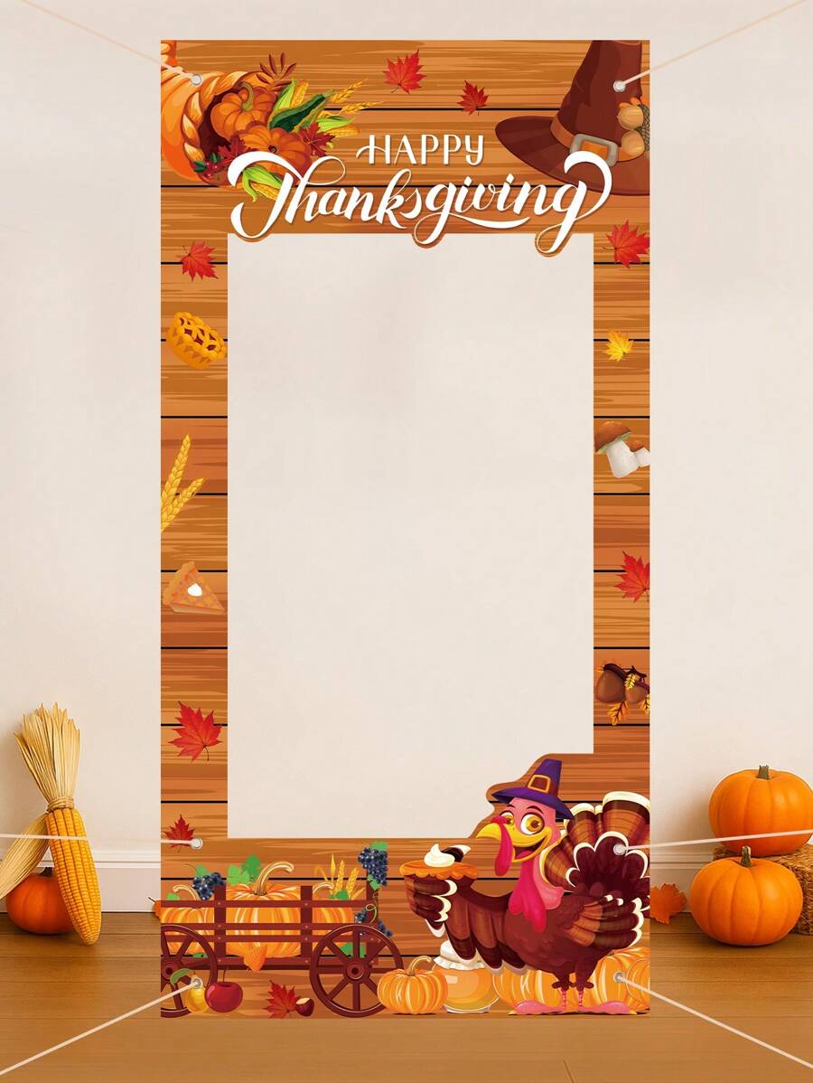 1pc Thanksgiving Day Theme Party Photo Background Cloth, Thanksgiving Turkey Pumpkin Pattern Wood Grain Background Decoration Fabric, Happy Thanksgiving Day Photo Props, Thanksgiving Day Theme Party Hanging Banner, Thanksgiving Party Backdrop Cloth Decoration, Fall Party Hanging Decoration, Hanging Decor, Thanksgiving Gifts - Thanksgiving Turkey - View 1